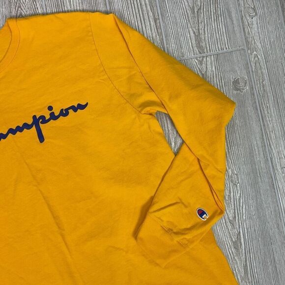 Vintage Champion Men's Size XL Yellow Long Sleeve Classic Logo T-Shirt Crewneck - Picture 6 of 8